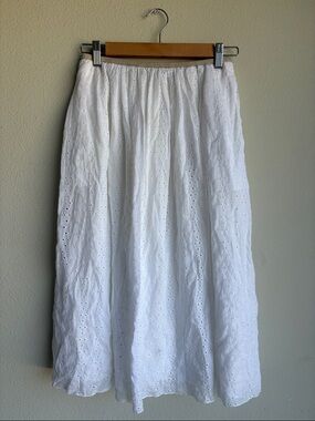 White Eyelet Midi Skirt - Women's Lightweight Summer Skirt 100% Cotton Size 4